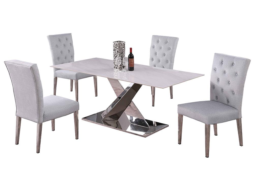 Chintaly - JENNIFER - Contemporary Dining Set w/ Sintered Stone Table & Tufted Chairs - JENNIFER-KERRY-5PC-POL-GRY veiw 1