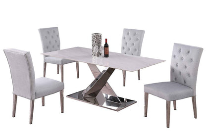 Chintaly - JENNIFER - Contemporary Dining Set w/ Sintered Stone Table & Tufted Chairs - JENNIFER-KERRY-5PC-POL-GRY veiw 1