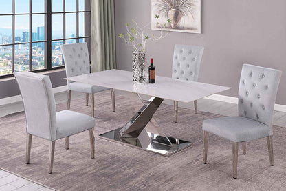 Chintaly - JENNIFER - Contemporary Dining Set w/ Sintered Stone Table & Tufted Chairs - JENNIFER-KERRY-5PC-POL-GRY veiw 6