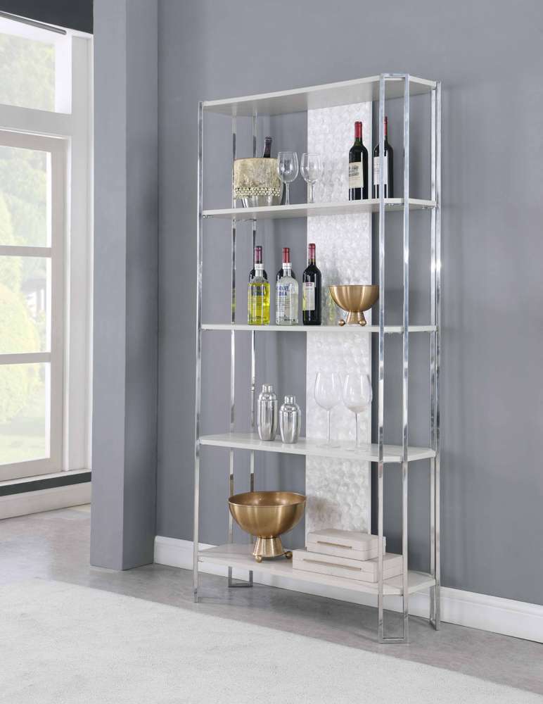 Chintaly - Kendall Contemporary Gray Bookshelf w/ Polished Steel Frame - KENDALL-BKS veiw 1