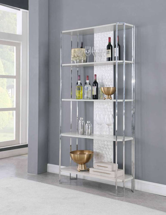 Chintaly - Kendall Contemporary Gray Bookshelf w/ Polished Steel Frame - KENDALL-BKS veiw 1