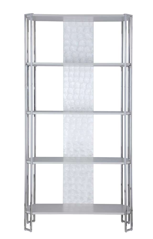 Chintaly - Kendall Contemporary Gray Bookshelf w/ Polished Steel Frame - KENDALL-BKS veiw 2