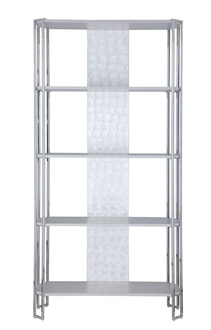 Chintaly - Kendall Contemporary Gray Bookshelf w/ Polished Steel Frame - KENDALL-BKS veiw 2