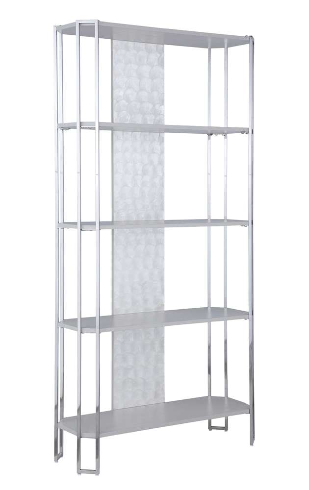 Chintaly - Kendall Contemporary Gray Bookshelf w/ Polished Steel Frame - KENDALL-BKS veiw 3