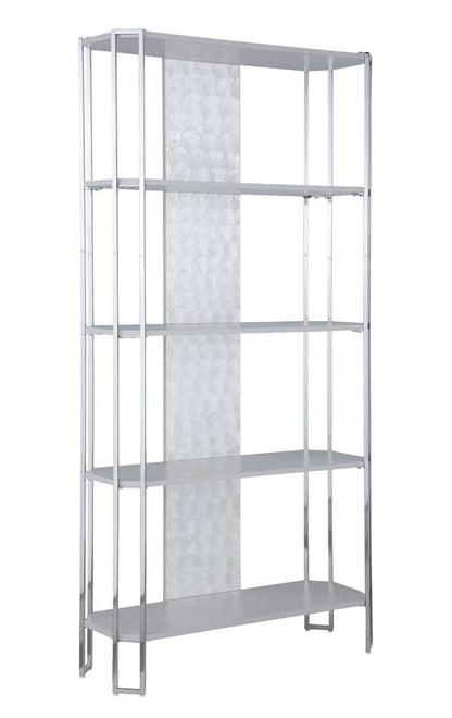 Chintaly - Kendall Contemporary Gray Bookshelf w/ Polished Steel Frame - KENDALL-BKS veiw 3