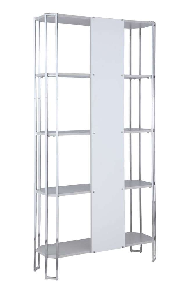Chintaly - Kendall Contemporary Gray Bookshelf w/ Polished Steel Frame - KENDALL-BKS veiw 6