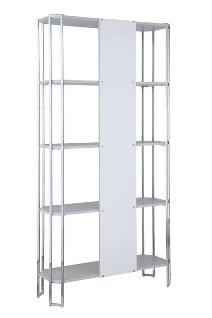 Chintaly - Kendall Contemporary Gray Bookshelf w/ Polished Steel Frame - KENDALL-BKS veiw 6