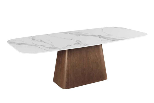 Chintaly - Kenza - Modern Marbleized Sintered Stone Top Table w/ Wooden Base - KENZA-DT veiw 1