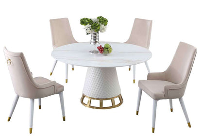 Chintaly - Khloe - Dining Set w/ Sintered Stone Wooden, and Golden Table w/ 4 Wooden Legged Side Chairs - KHLOE-JUDY-5PC-BGE veiw 1