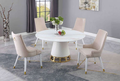 Chintaly - Khloe - Dining Set w/ Sintered Stone Wooden, and Golden Table w/ 4 Wooden Legged Side Chairs - KHLOE-JUDY-5PC-BGE veiw 2