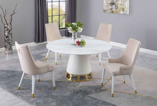 Chintaly - Khloe - Dining Set w/ Sintered Stone Wooden, and Golden Table w/ 4 Wooden Legged Side Chairs - KHLOE-JUDY-5PC-BGE veiw 2