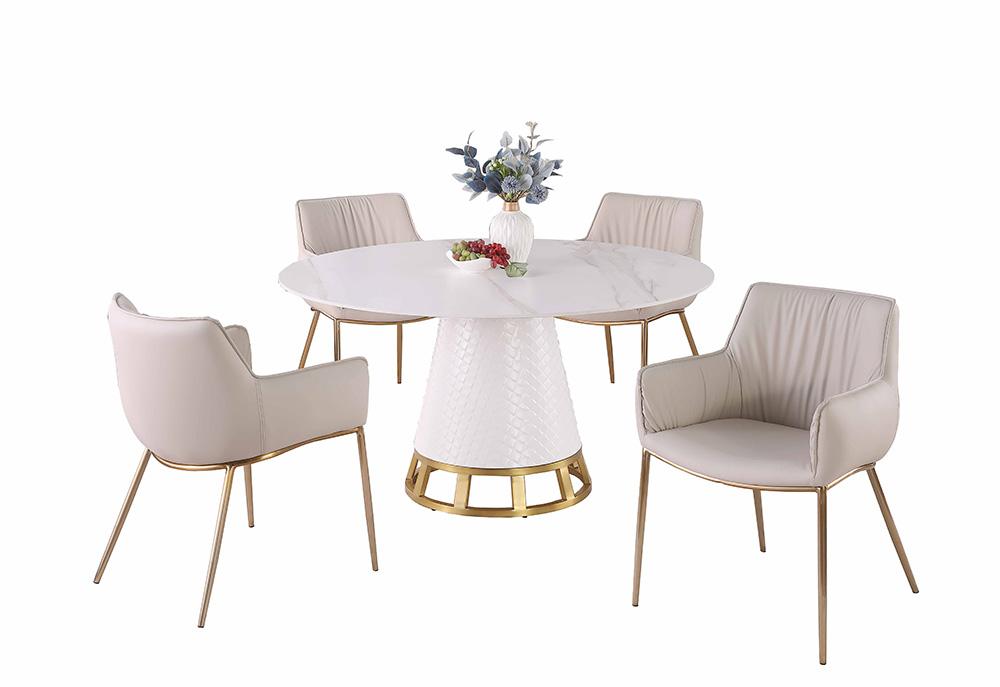 Chintaly - KHLOE - Dining Set w/ Sintered Stone Wooden, and Golden Table w/ Golden Frame Side Chairs - KHLOE-TRACY-5PC veiw 1