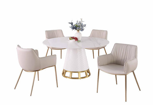 Chintaly - KHLOE - Dining Set w/ Sintered Stone Wooden, and Golden Table w/ Golden Frame Side Chairs - KHLOE-TRACY-5PC veiw 1