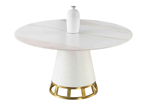 Chintaly - Khloe - Sintered Stone Top Dining Table w/ Wooden Base & Golden Accent - KHLOE-DT veiw 1