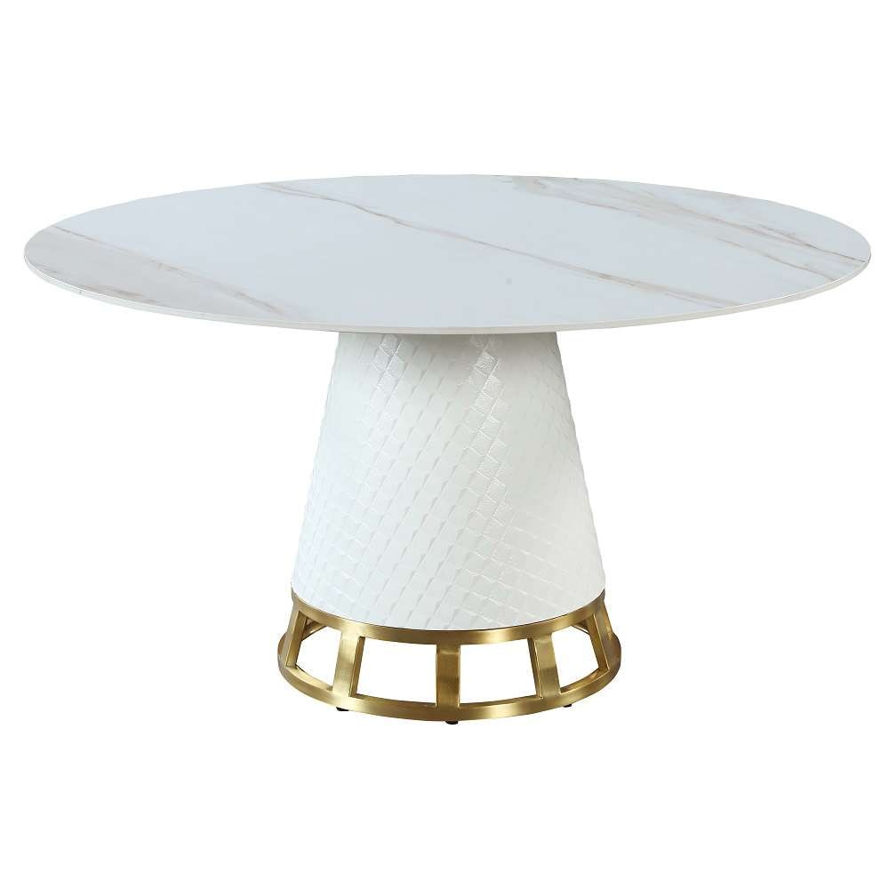 Chintaly - Khloe - Sintered Stone Top Dining Table w/ Wooden Base & Golden Accent - KHLOE-DT veiw 2