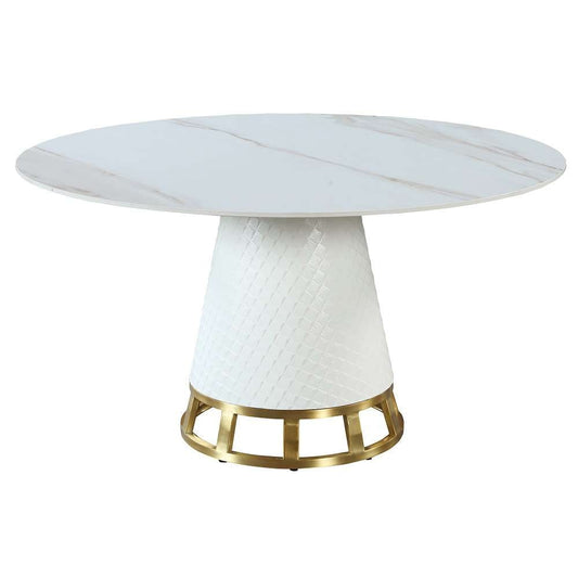 Chintaly - Khloe - Sintered Stone Top Dining Table w/ Wooden Base & Golden Accent - KHLOE-DT veiw 2