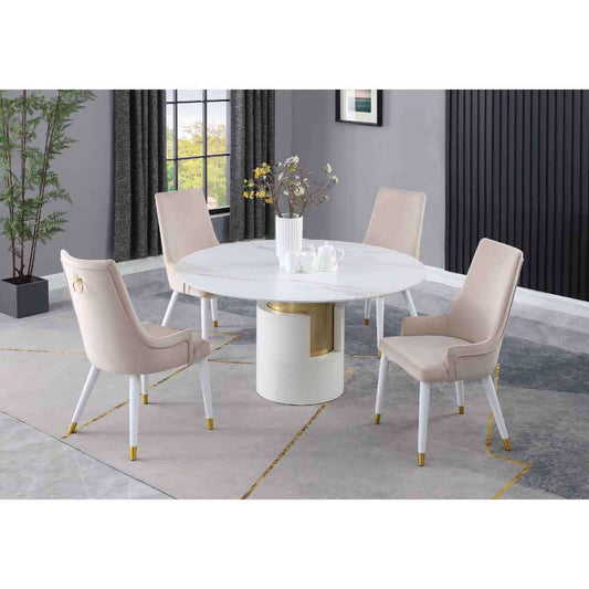 Chintaly - Kiana - Dining Set w/ Marbleized Sintered Stone Top Table & Wooden Legged Chairs - KIANA-JUDY-5PC veiw 1