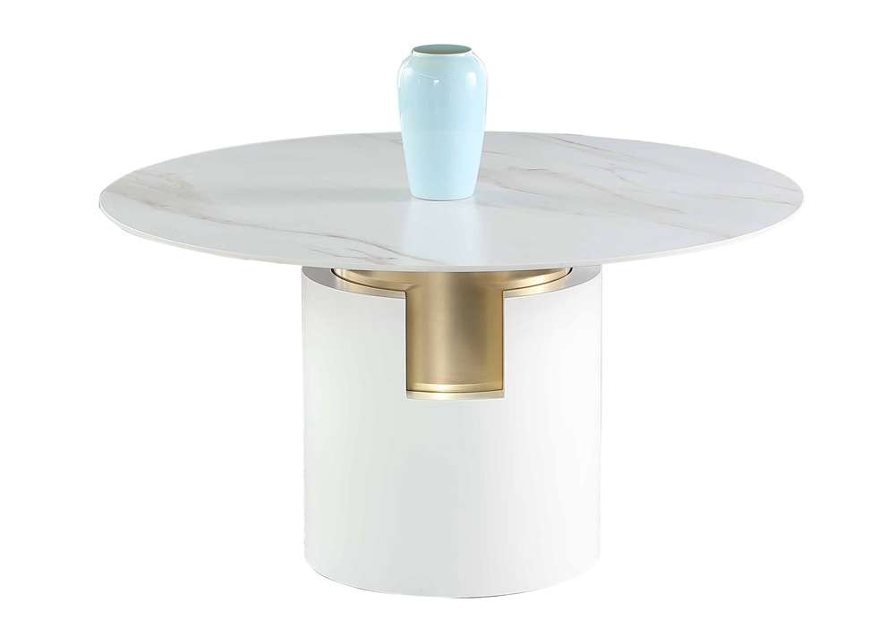Chintaly - Kiana - Marbleized Sintered Stone Top Table w/ Cylinder Base & Golden Accent - KIANA-DT veiw 1