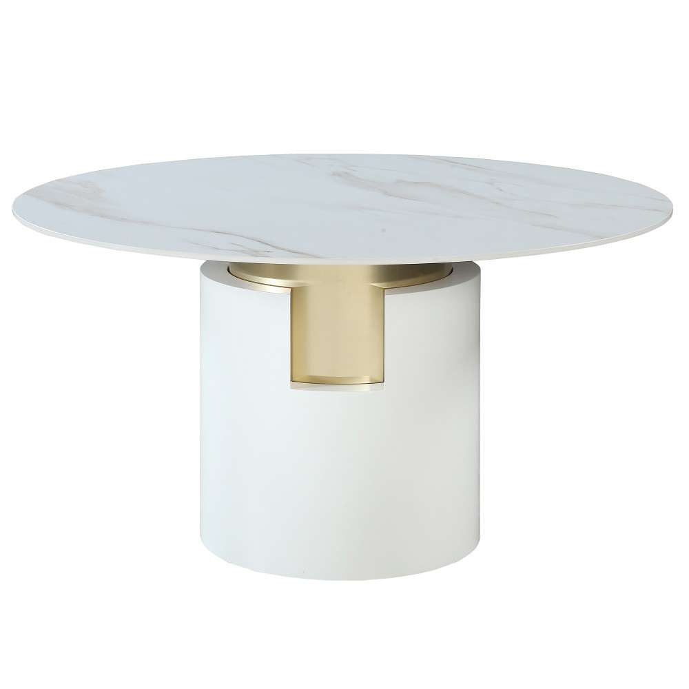 Chintaly - Kiana - Marbleized Sintered Stone Top Table w/ Cylinder Base & Golden Accent - KIANA-DT veiw 2