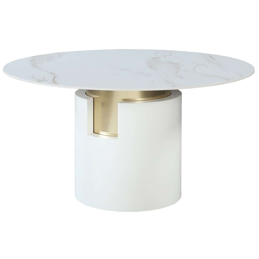 Chintaly - Kiana - Marbleized Sintered Stone Top Table w/ Cylinder Base & Golden Accent - KIANA-DT veiw 3