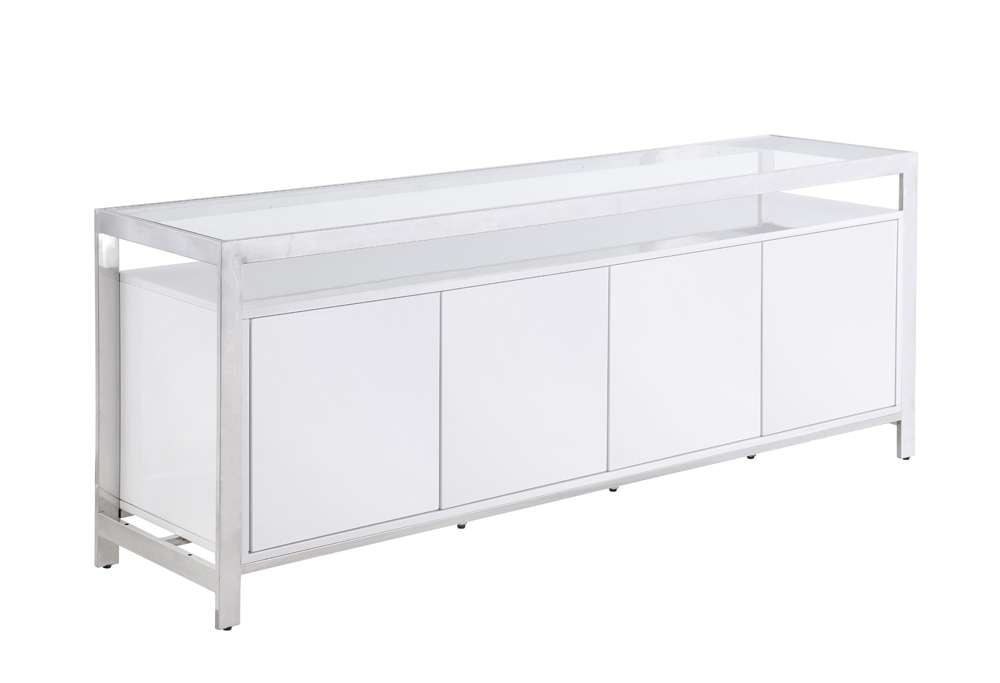 Chintaly - Krista Modern White Buffet w/ Stainless Steel & Tempered Glass Top - KRISTA-BUF veiw 2