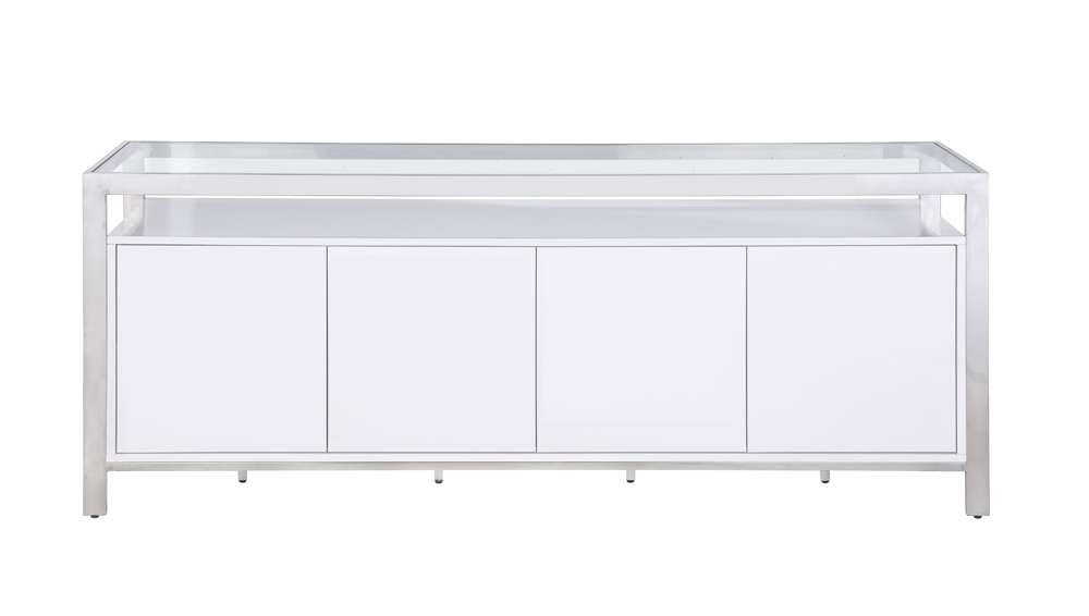 Chintaly - Krista Modern White Buffet w/ Stainless Steel & Tempered Glass Top - KRISTA-BUF veiw 3