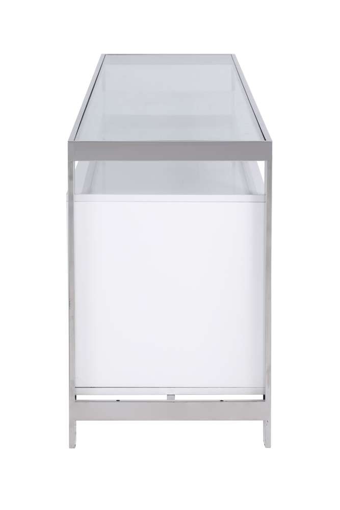Chintaly - Krista Modern White Buffet w/ Stainless Steel & Tempered Glass Top - KRISTA-BUF veiw 4