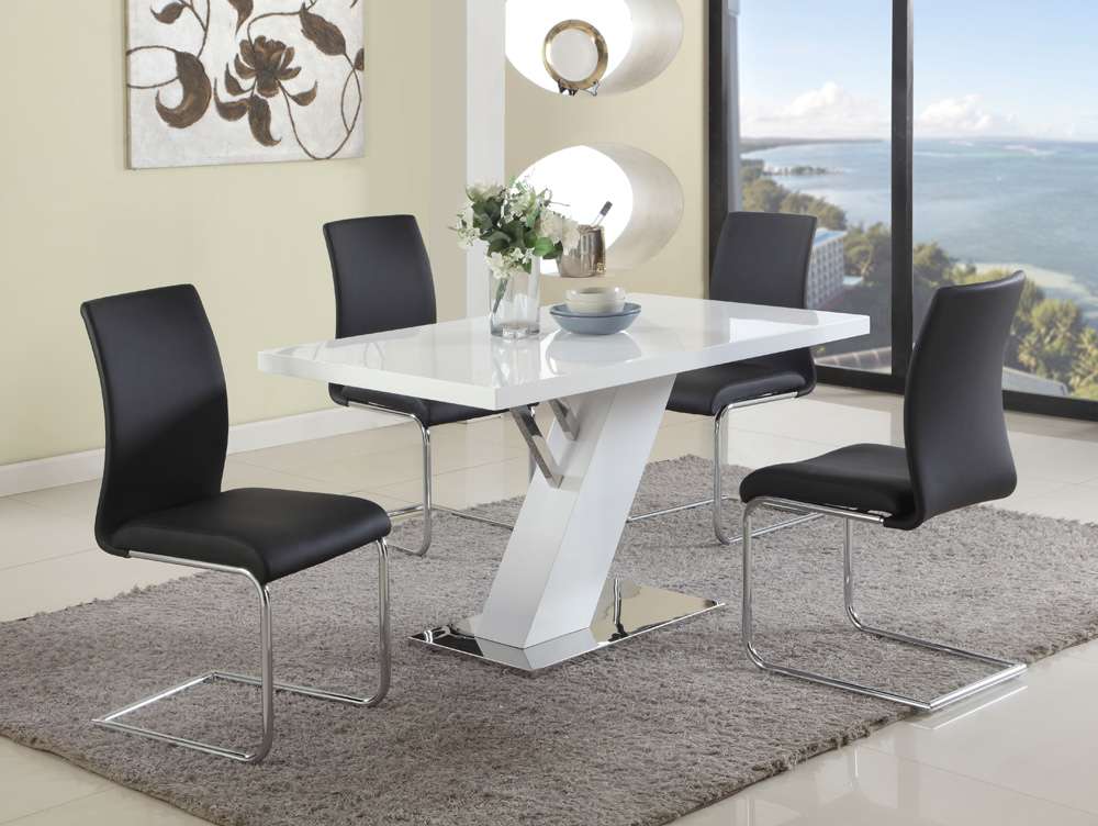 Chintaly - Linden - Contemporary Dining Set w/ White Gloss Table & Black Upholstered Chairs - LINDEN-JANE-5PC veiw 2