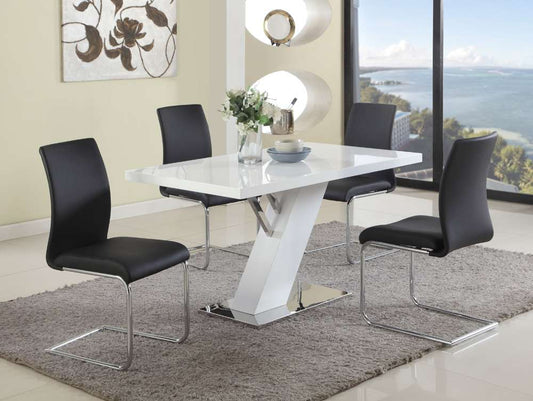 Chintaly - Linden - Contemporary Dining Set w/ White Gloss Table & Black Upholstered Chairs - LINDEN-JANE-5PC veiw 2