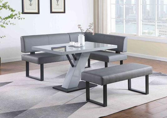 Chintaly - Linden - Contemporary Dining Set w/ Wooden Dining Table, Nook & Bench - LINDEN-3PC-GRY veiw 2