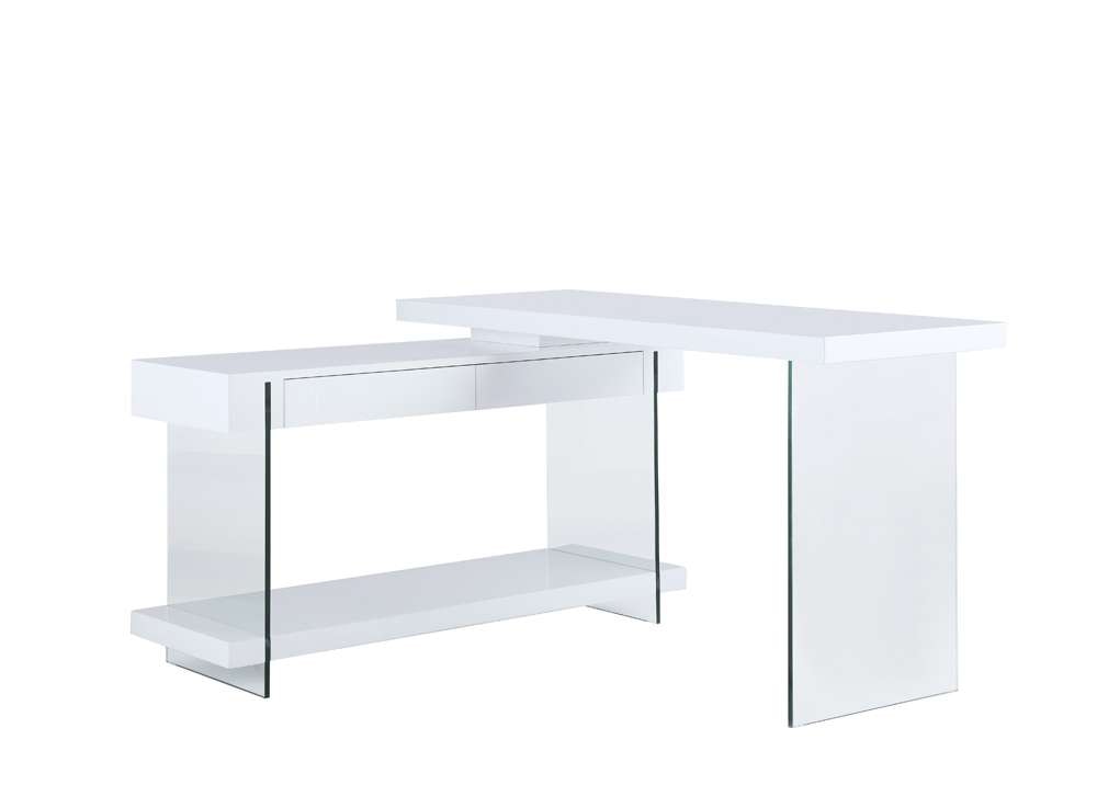Chintaly - Modern Rotatable Glass & Wooden Desk w/ Drawers & Shelf - 6920-DSK veiw 3
