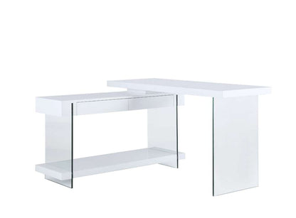 Chintaly - Modern Rotatable Glass & Wooden Desk w/ Drawers & Shelf - 6920-DSK veiw 3