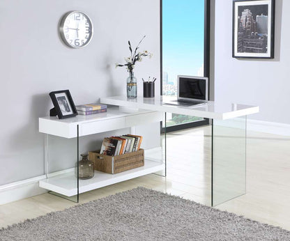 Chintaly - Modern Rotatable Glass & Wooden Desk w/ Drawers & Shelf - 6920-DSK veiw 8