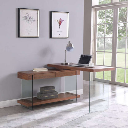 Chintaly - Modern Rotatable Glass & Wooden Desk w/ Drawers & Shelf - 6920-DSK-WAL veiw 1