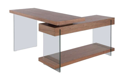 Chintaly - Modern Rotatable Glass & Wooden Desk w/ Drawers & Shelf - 6920-DSK-WAL veiw 3