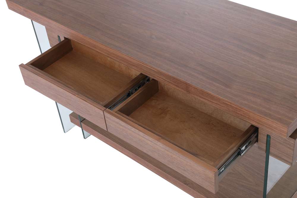 Chintaly - Modern Rotatable Glass & Wooden Desk w/ Drawers & Shelf - 6920-DSK-WAL veiw 5