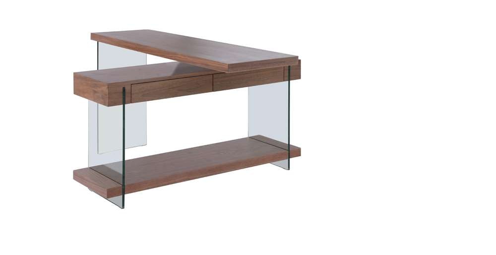 Chintaly - Modern Rotatable Glass & Wooden Desk w/ Drawers & Shelf - 6920-DSK-WAL veiw 7
