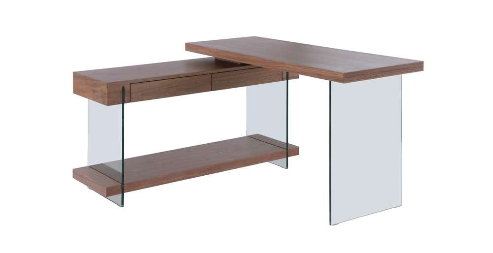 Chintaly - Modern Rotatable Glass & Wooden Desk w/ Drawers & Shelf - 6920-DSK-WAL veiw 8