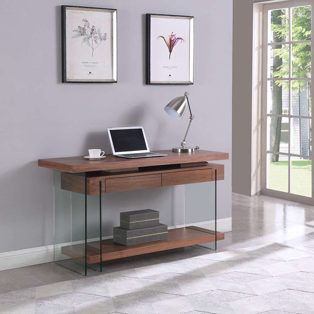 Chintaly - Modern Rotatable Glass & Wooden Desk w/ Drawers & Shelf - 6920-DSK-WAL veiw 9
