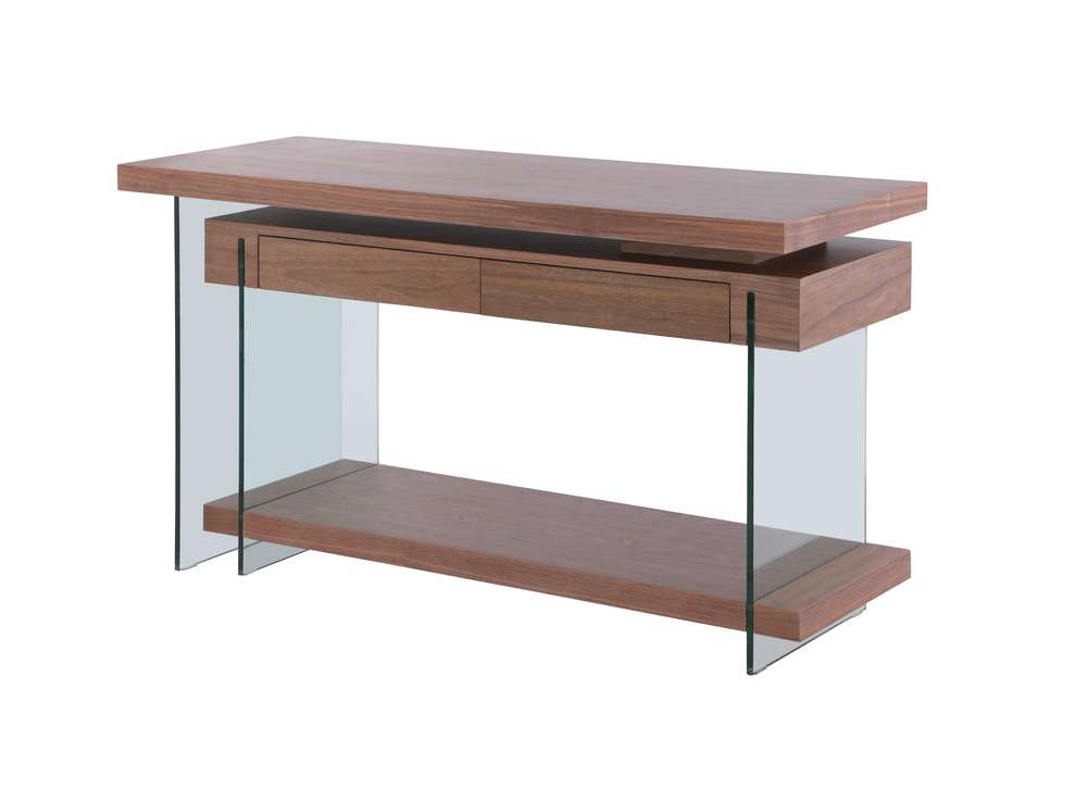 Chintaly - Modern Rotatable Glass & Wooden Desk w/ Drawers & Shelf - 6920-DSK-WAL veiw 12