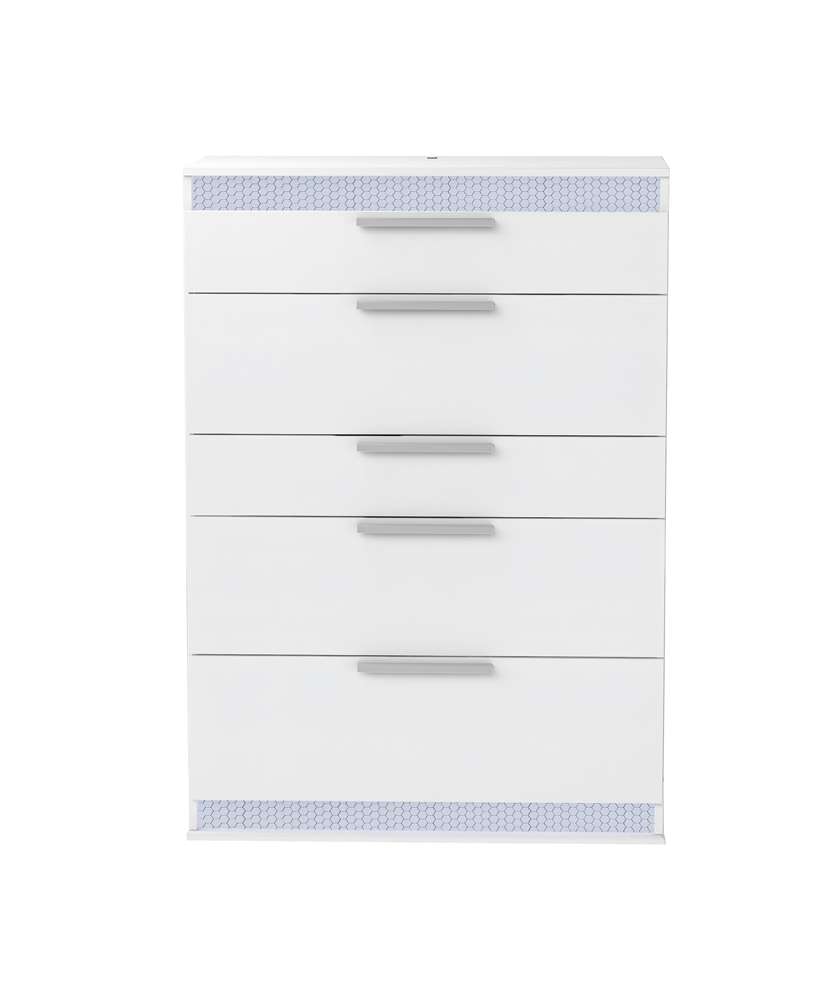 Chintaly - Moscow Modern Gloss White 5-Drawer Bedroom Chest - MOSCOW-CHT veiw 2