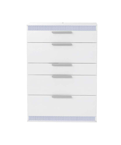 Chintaly - Moscow Modern Gloss White 5-Drawer Bedroom Chest - MOSCOW-CHT veiw 2