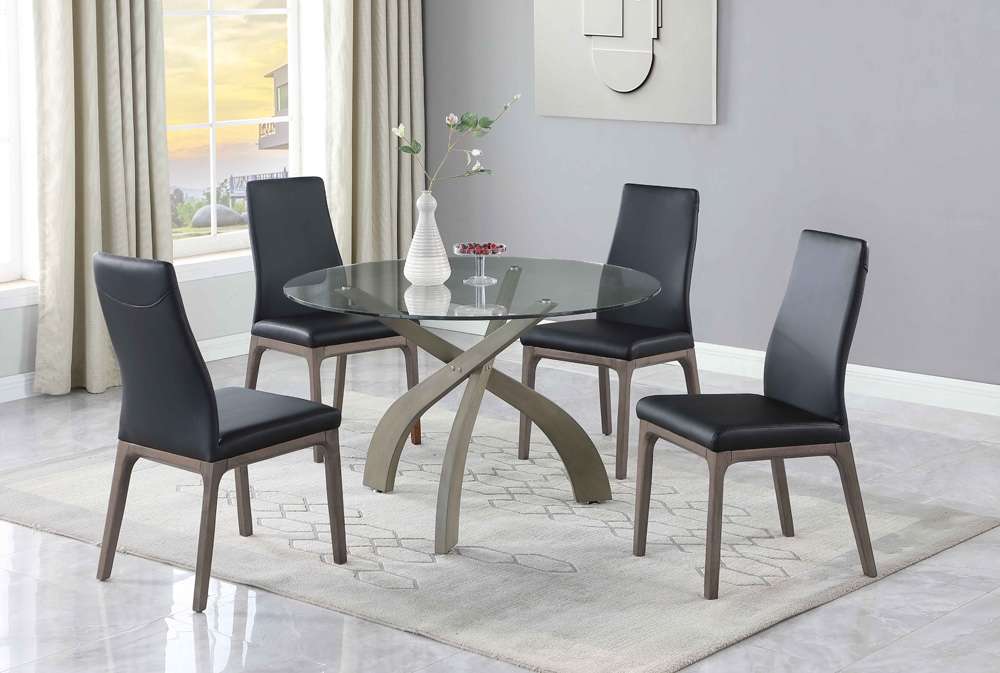 Chintaly - Peggy - Dining Set w/ Glass Top Table & Solid Wood Chairs - PEGGY-ROSARIO-5PC-BLK veiw 2