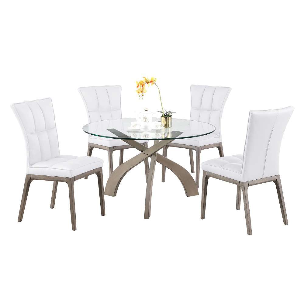 Chintaly - Peggy - Dining Set w/ Glass Top Table & Tufted Solid Wood Chairs - PEGGY-5PC-WHT veiw 2