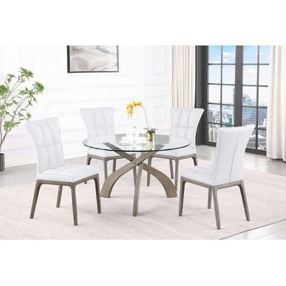 Chintaly - Peggy - Dining Set w/ Glass Top Table & Tufted Solid Wood Chairs - PEGGY-5PC-WHT veiw 4