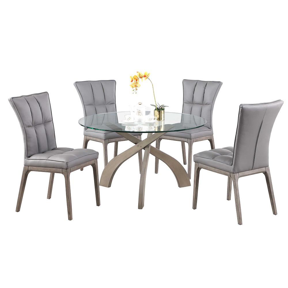 Chintaly - PEGGY - Dining Set w/ Glass Top Table & Tufted Solid Wood Chairs - PEGGY-5PC-GRY veiw 1