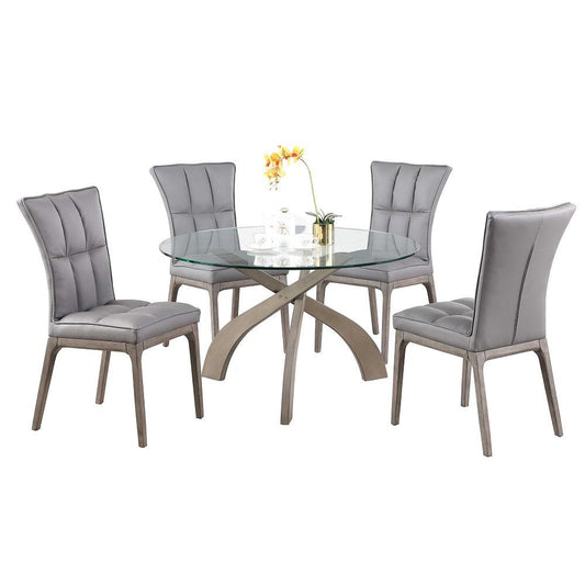 Chintaly - PEGGY - Dining Set w/ Glass Top Table & Tufted Solid Wood Chairs - PEGGY-5PC-GRY veiw 1