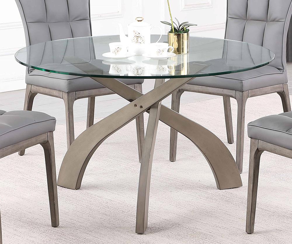 Chintaly - PEGGY - Dining Set w/ Glass Top Table & Tufted Solid Wood Chairs - PEGGY-5PC-GRY veiw 4
