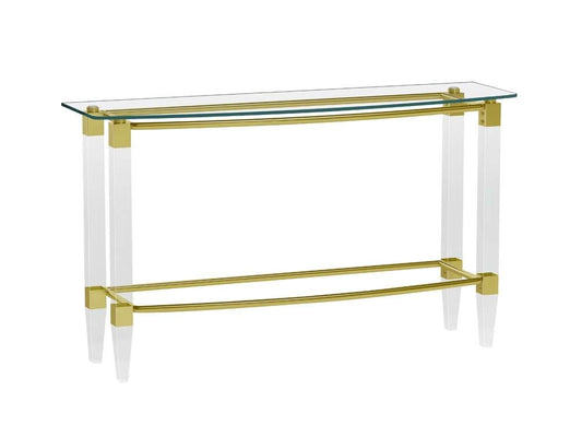 Chintaly - Rectangular Glass Sofa Table w/ Acrylic Legs & Gold Plated Frame - 4038-ST-GLD veiw 1