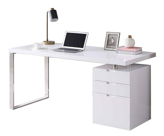 Chintaly - Rotatable Home Office Desk w/ Wooden Top & 3-Drawer Cabinet - 6916-DSK veiw 2